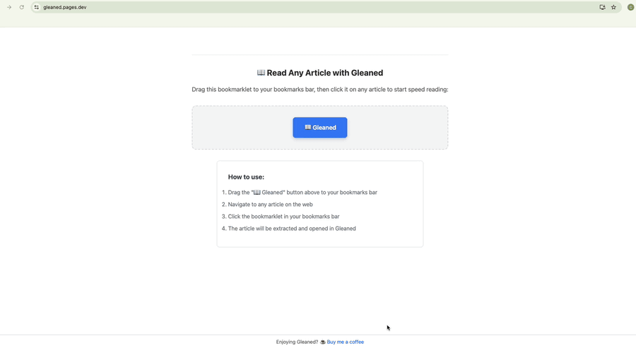 How to use the Gleaned bookmarklet